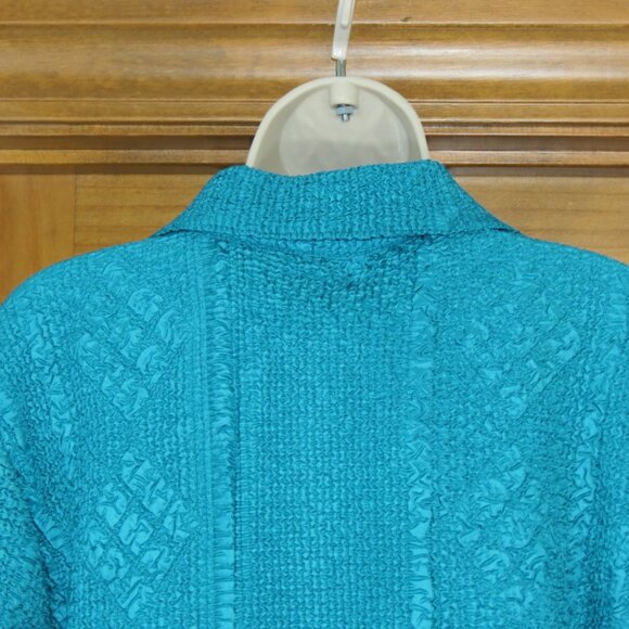 Magic It Fits Woman Bluegreen Crinkle Rhinestone Zip Up Long Sleeve Jacket XL-2X - Picture 7 of 8